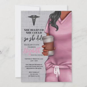 Pink Scrubs Nursing School Graduation Invitation