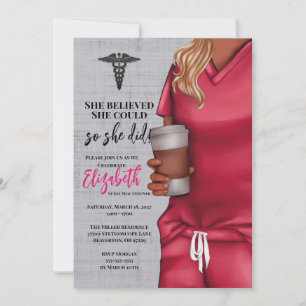 Pink Scrubs Nursing School Graduation Invitation