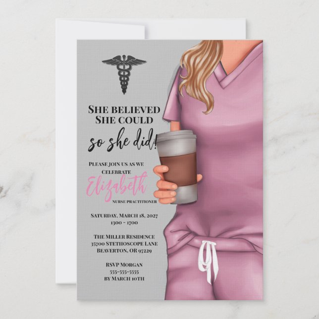 Pink Scrubs Nursing School Graduation Invitation (Devant)