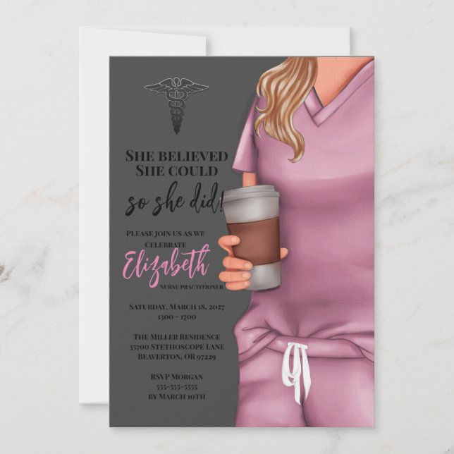 Pink Scrubs Nursing School Graduation Invitation (Devant)