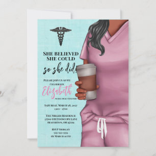 Pink Scrubs Nursing School Graduation Invitation