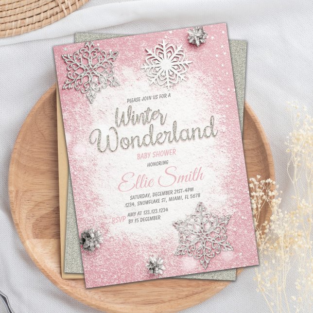 Pink Silver Glitter Winter Baby Shower Invitations (Pink Silver Glitter Winter Baby Shower Invitations)