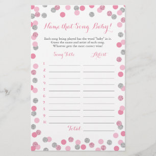 Pink & Silver Guess the Baby Song Baby shower Jeu