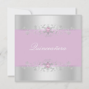 Pink & Silver Snow Gem Quinceanera Invitation