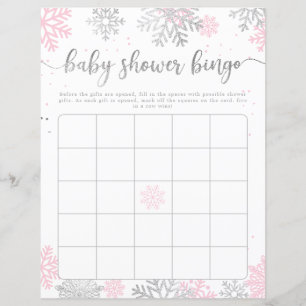 Pink Silver Snowflakes Baby shower Bingo Jeu