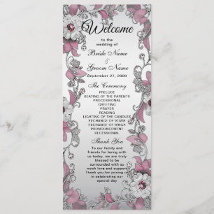 Pink Silver White Floral Wedding Programme
