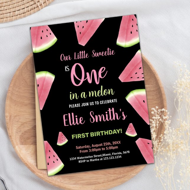 Pink Slices Green Watermelon Invitations d'anniver (Pink Slices Green Watermelon Birthday Invitations)
