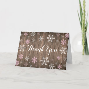 Pink Snowflake hiver Rustique plié Carte de remerc