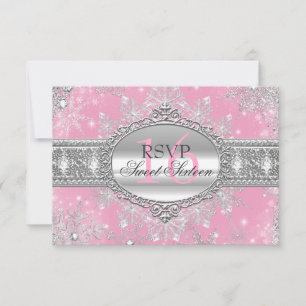 Pink Snowflake hiver Wonderland Sweet 16 RSVP
