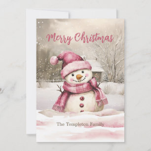 Pink Snowman Vintage Noël Appartement Carte de vac
