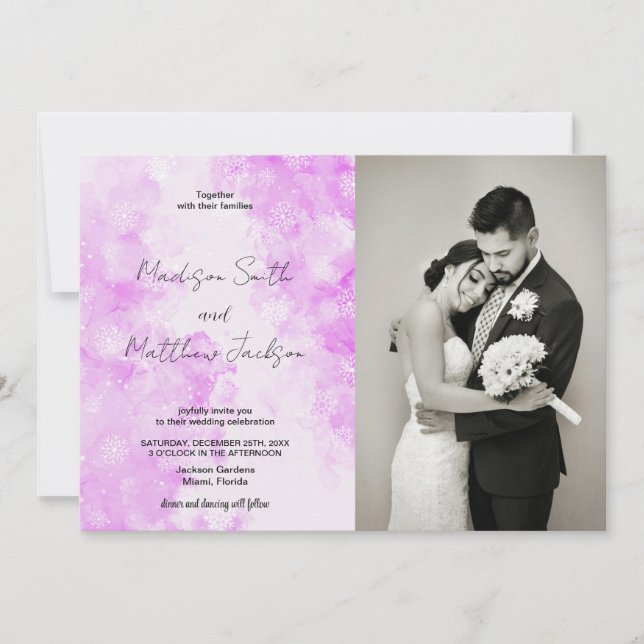 Pink Snows Cloud Wedding Invitations avec photo (Devant)