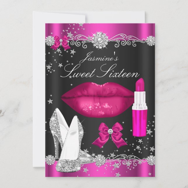 Pink Sparkle Night Sweet 16 Invitations (Devant)