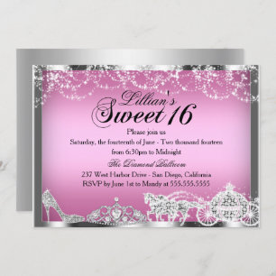 Pink Sparkle Princess Theme Sweet 16 Invitation