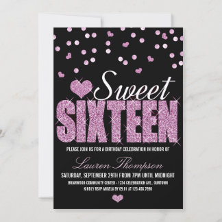 Pink Sparkle Sweet 16 Invitations de fête