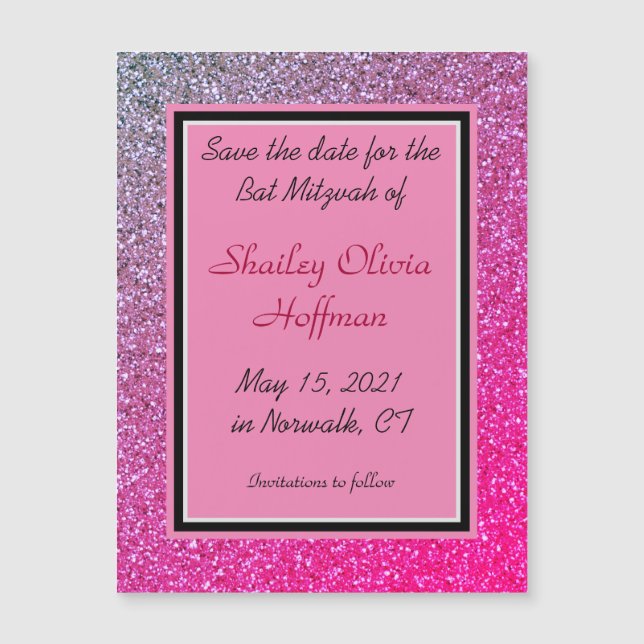 Pink Sparkles Magnetic Save the Date Card (Devant)