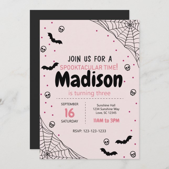 Pink Spider Web Halloween Invitation d'anniversair (Devant / Derrière)