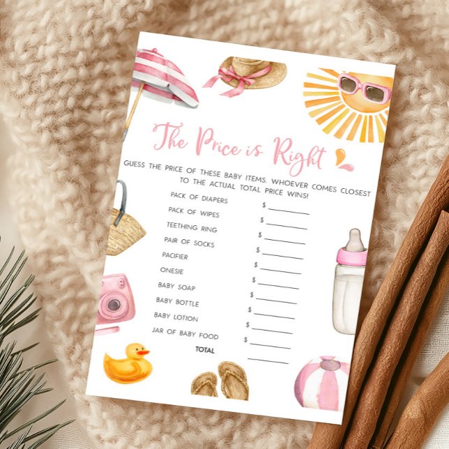 Pink Splish Splash Le jeu The Price Is Right (Girl Summer Beach Baby Shower The Price Is Right Game)