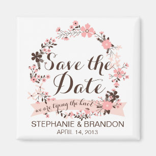 Pink Spring Floral Wreath Save The Date Magnet