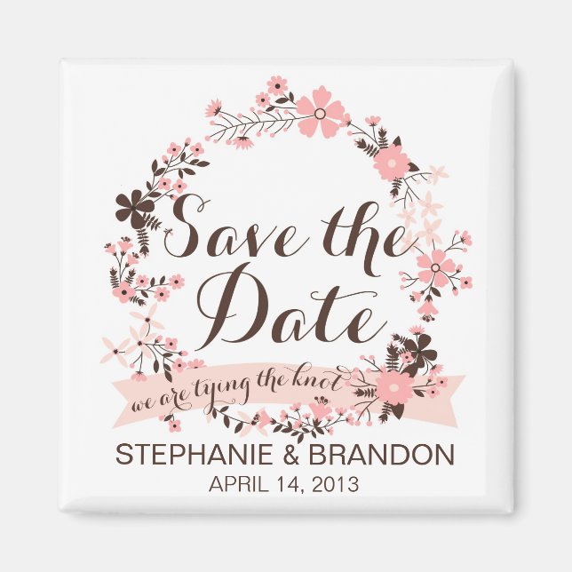 Pink Spring Floral Wreath Save The Date Magnet (Devant)
