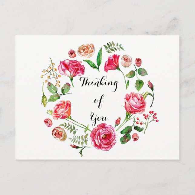 Pink Spring Wreath Penser de vous carte postale (Devant)