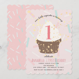 Pink Sprinkings Cupcake Invitation d'anniversaire