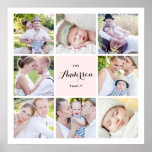 Pink Square Family Photo Collage Poster<br><div class="desc">Display your families best memories with this modern and elegant eight photo collage poster. Personalize with your favorite photos. This will also be perfect for as a wedding photo collage and baby photo collage.</div>