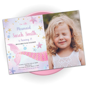 Pink Star Mermaid Tail Anniversaire Invitations Ph
