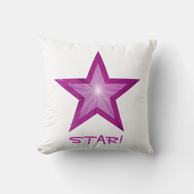 Pink Star 'STAR!' lancer oreiller carré blanc (Recto)