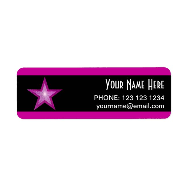 Pink Star strié 'Nom' texte étiquette petit noir (Devant)