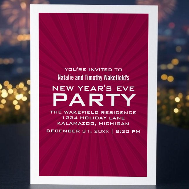 Pink Starburst rayonne Invitation de la fête du No (Pink Starburst Stripes New Years Party Invite)