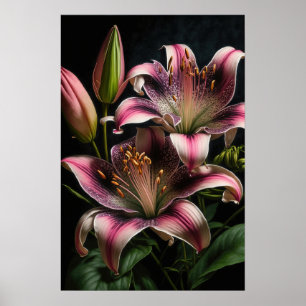 Pink Stargazer Lilies Flower Art Imprimer Poster