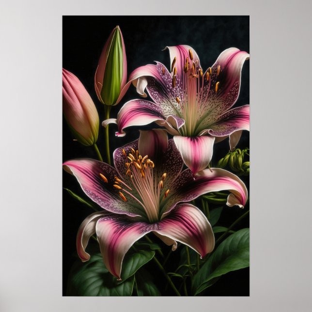 Pink Stargazer Lilies Flower Art Imprimer Poster (Devant)