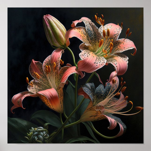 Pink Stargazer Lilies Flower Art Imprimer Poster (Devant)