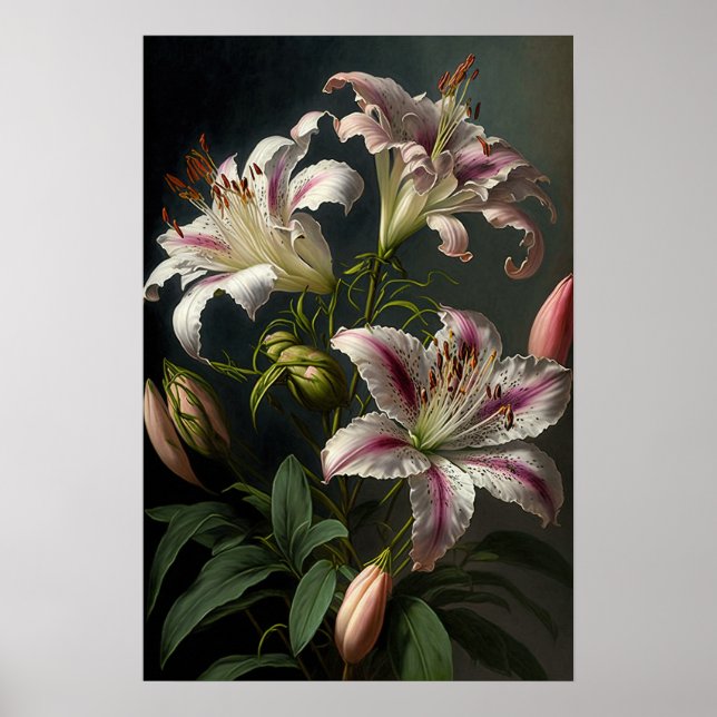Pink Stargazer Lilies Flower Art Imprimer Poster (Devant)
