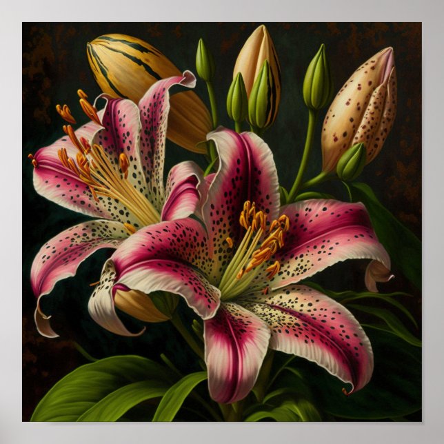 Pink Stargazer Lily Flowers Art Imprimer Poster (Devant)