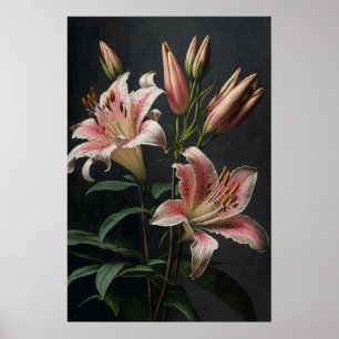 Pink Stargazer Lily Flowers Art Imprimer Poster
