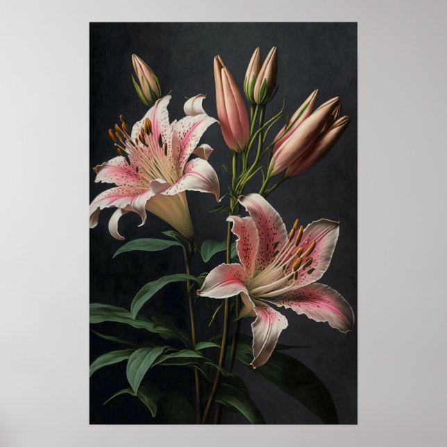 Pink Stargazer Lily Flowers Art Imprimer Poster (Devant)