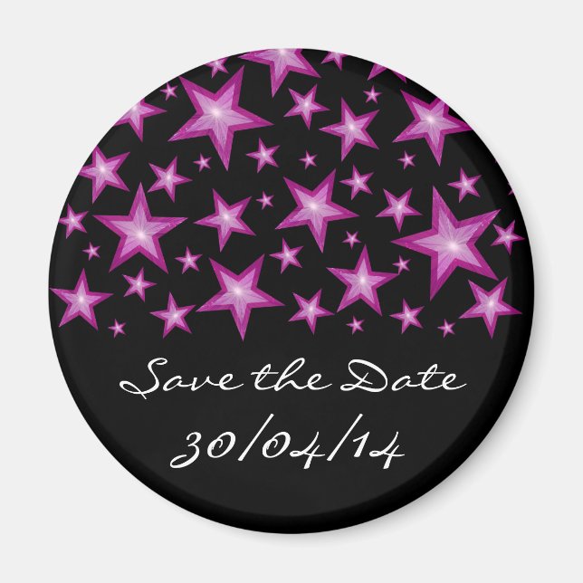 Pink Stars 'Save the Date' frigo aimant noir (Devant)