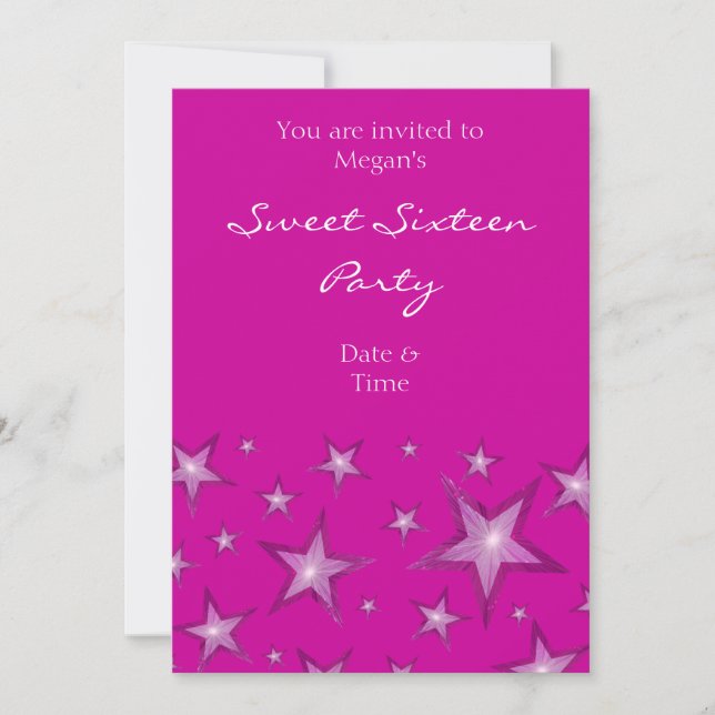 Pink Stars Sweet sixteen invitation verticale rose (Devant)