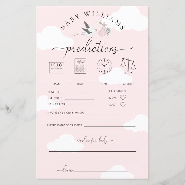 Pink Stork Baby Predictions Jeu (Devant)