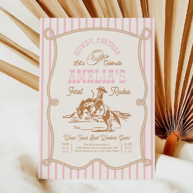 Pink Stripe Rope Rodeo Invitation (Créateur téléchargé)