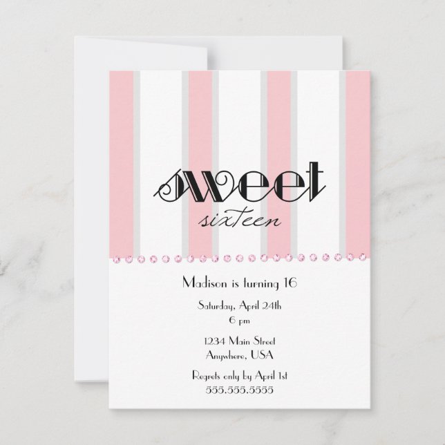Pink Stripe Sweet 16 Invitation (Devant)