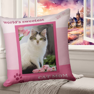 Pink Striped Chat Maman Coussin photo