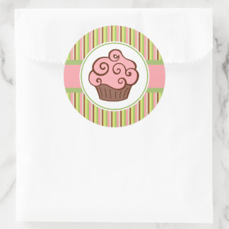 Pink Striped Cupcake Stickers