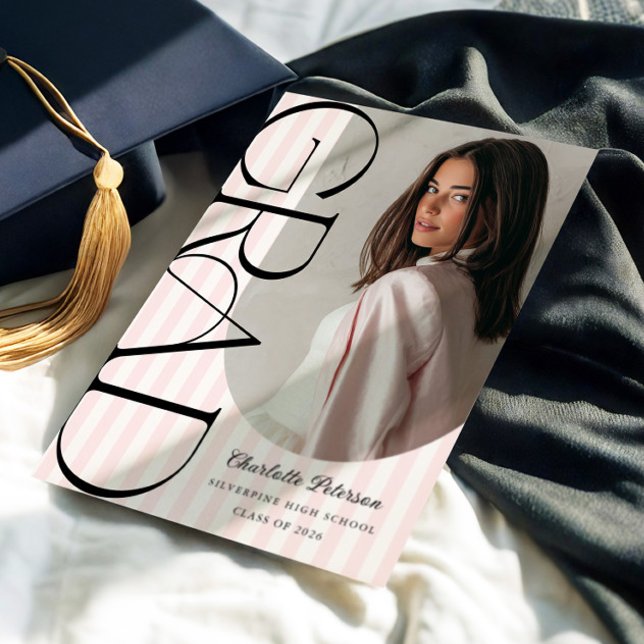 Pink Stripes Aesthetic Graduation Invitation (Créateur téléchargé)