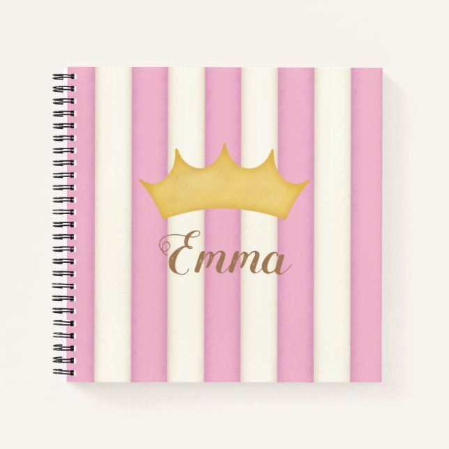 Pink Stripes Crowé Monogramme Princesse Journal (Devant)