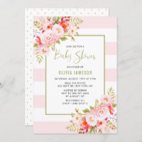 Pink Stripes Floral Bridal Douche Invitation