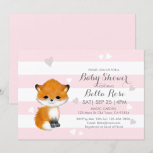 Pink Stripes Heart Fox Baby shower Invitation