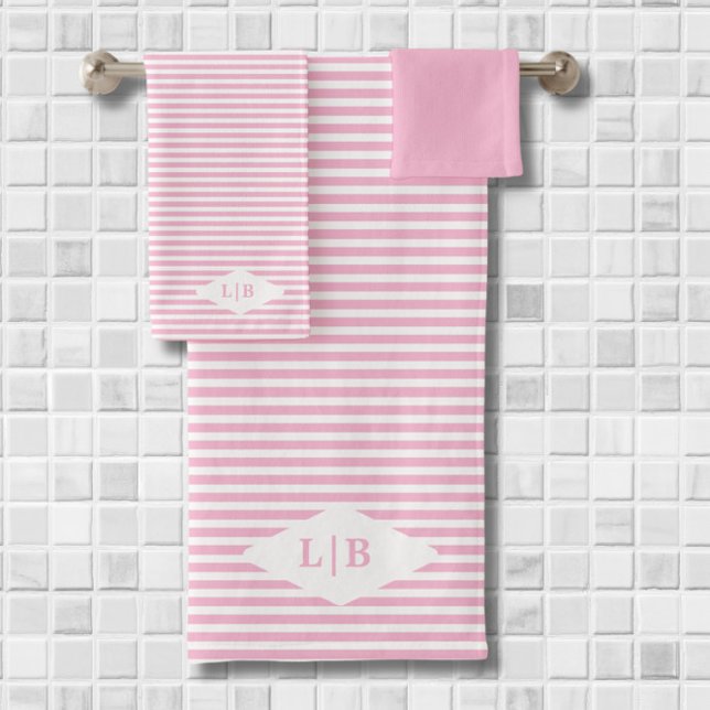 Pink Stripes Initiales Serviettes De Bain Ensemble (Créateur téléchargé)