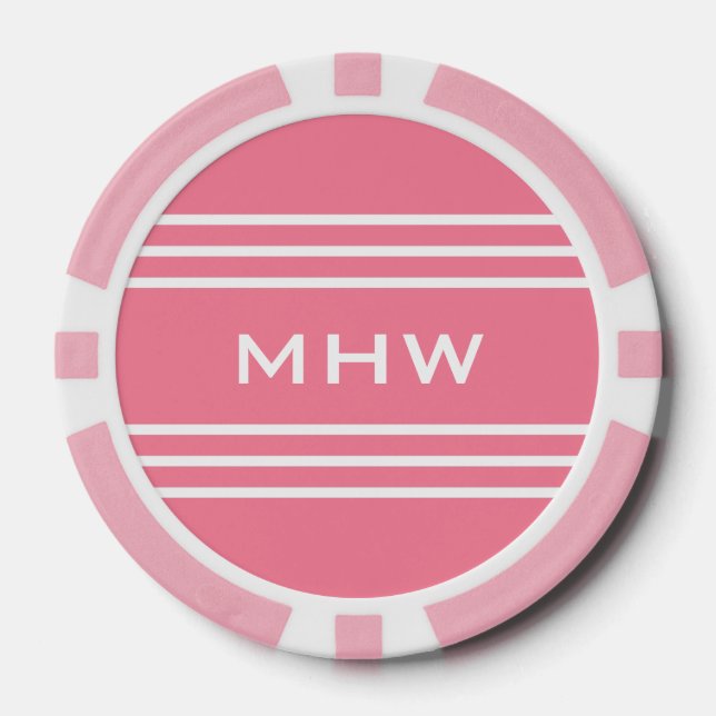 Pink Stripes jetons de poker monogramme personnali (Recto)